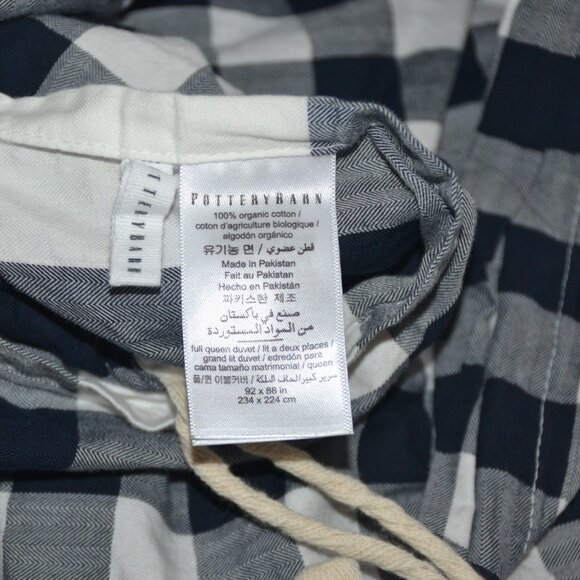 Pottery Barn Buffalo Check Gingham Navy Blue QUEEN Reversible Duvet Cover - Picture 4 of 5